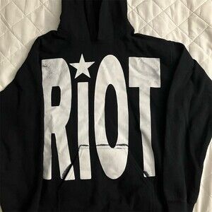 Uvsailles Riot Hoodie Men's Small Black White Graphic Pullover Streetwear